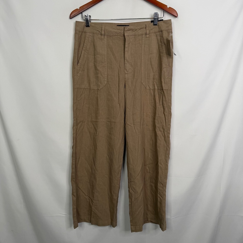 KUT from the Kloth Topaz Khaki High Rise Wide Leg Linen Cropped Pants 6 NWT - Picture 3 of 10